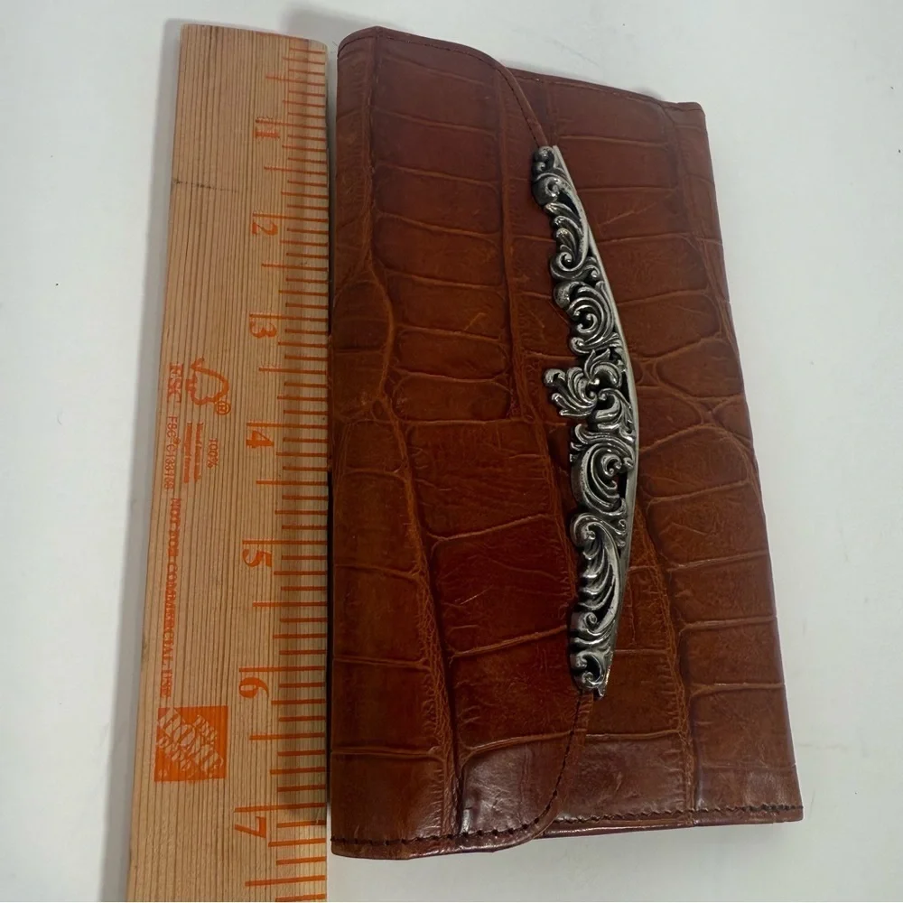 BRIGHTON  WALLET Brown Leather Large Organizer Clutch Silver Brown Classic